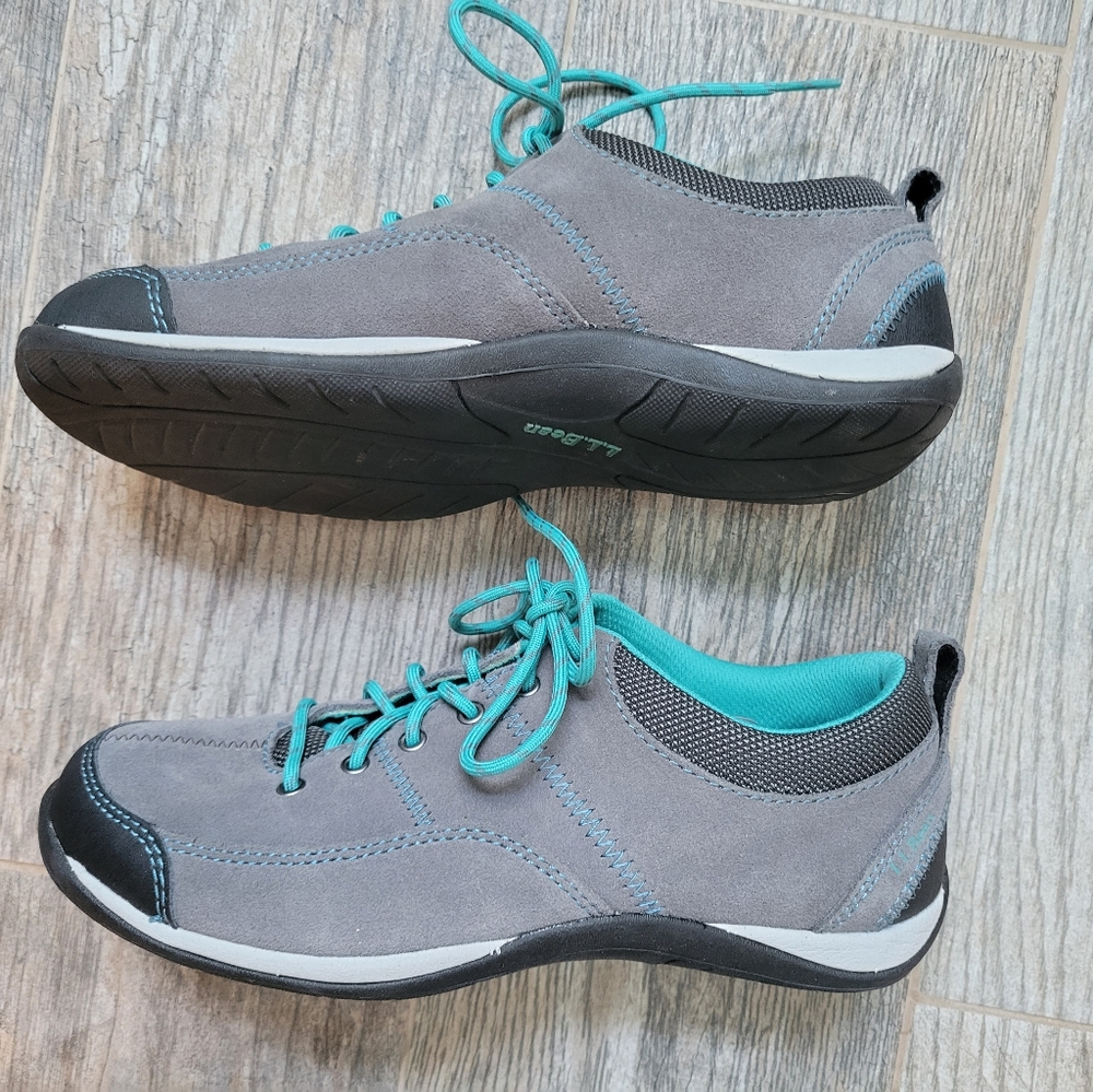 L.L. Bean Suede Oxford Walking Sneaker Shoes Low Top Comfort Size 6 Teal Gray